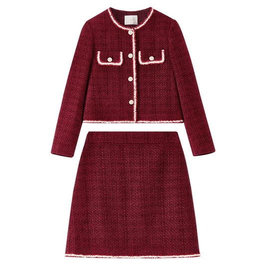 Contrast-Trim Jacket and Mini Skirt Set