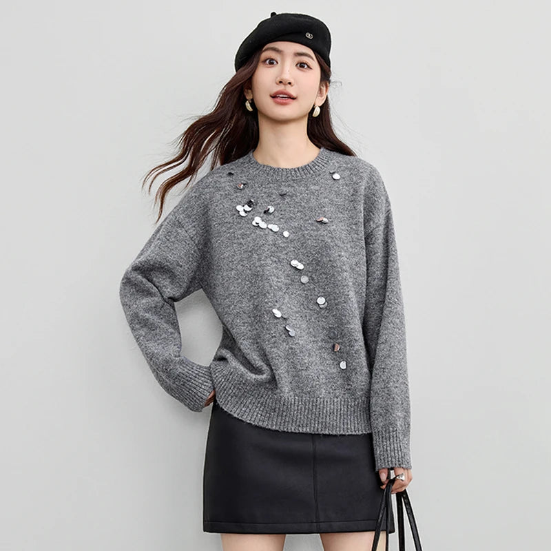 Sequin-Detail Crew-Neck Sweater
