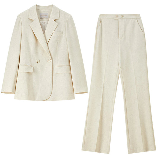 Double-Breasted Blazer and Flared Pants Set