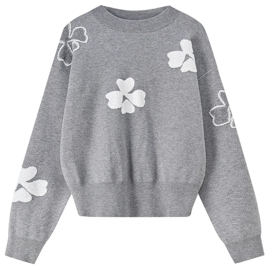 Clover-Motif Crew-Neck Sweater