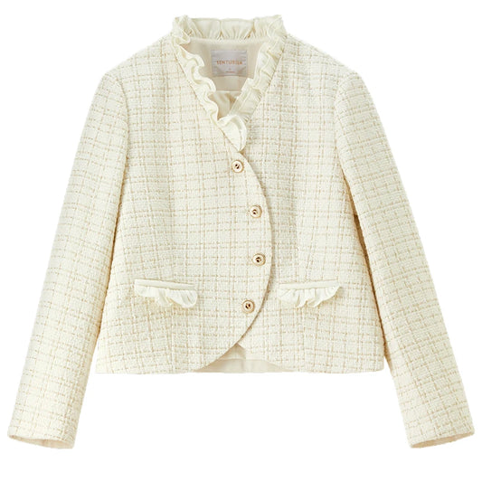 Ruffle-Trim Collarless Jacket