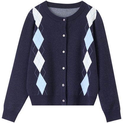Argyle Crew-Neck Cardigan