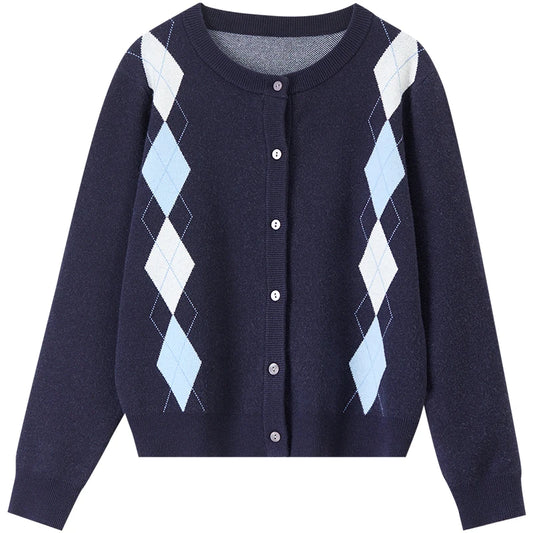 Argyle Crew-Neck Cardigan