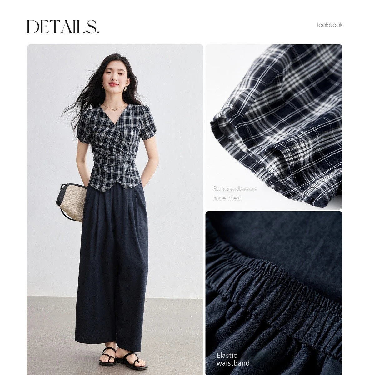 Plaid Wrap Top and Pants Set