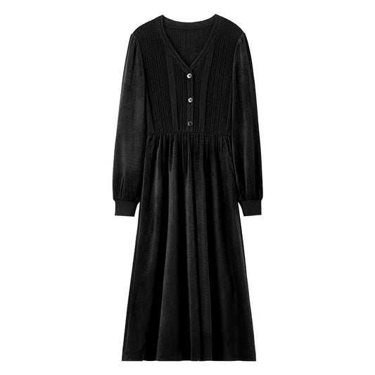V-Neck Long-Sleeve Midi Dress
