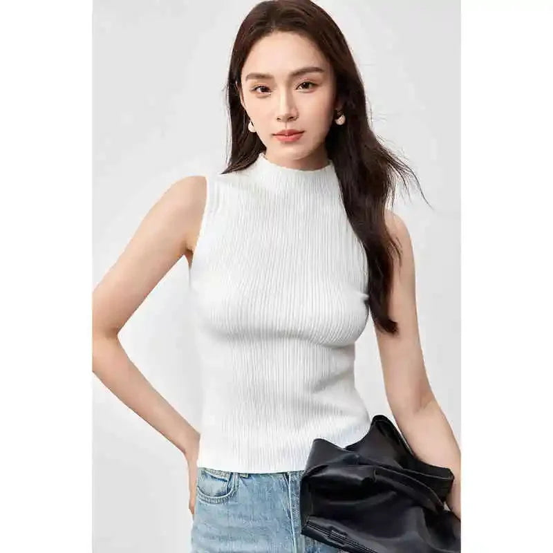 Ribbed Mock-Neck Tank Top
