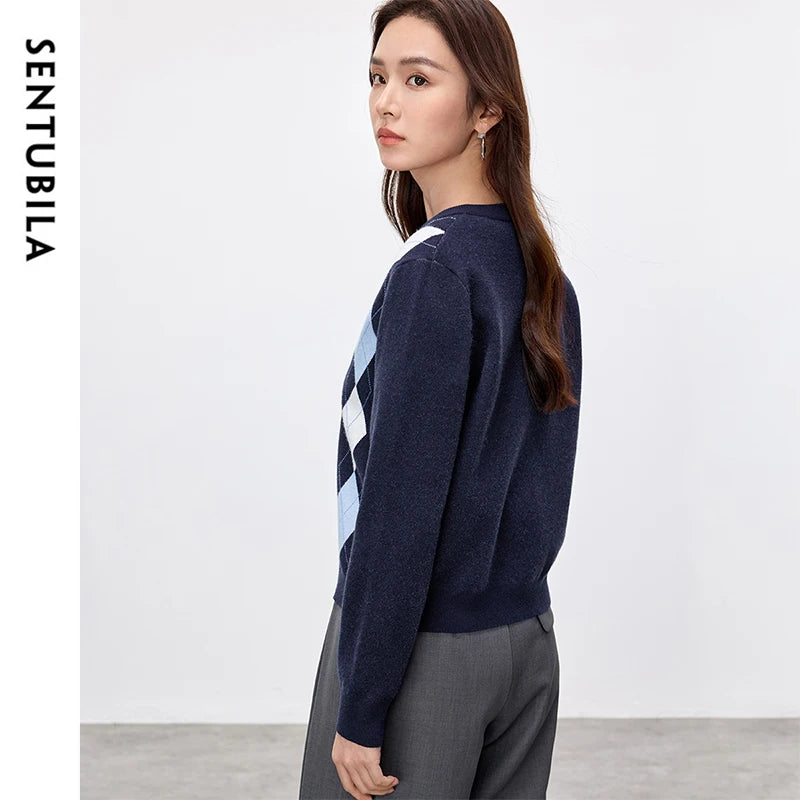 Argyle Crew-Neck Cardigan