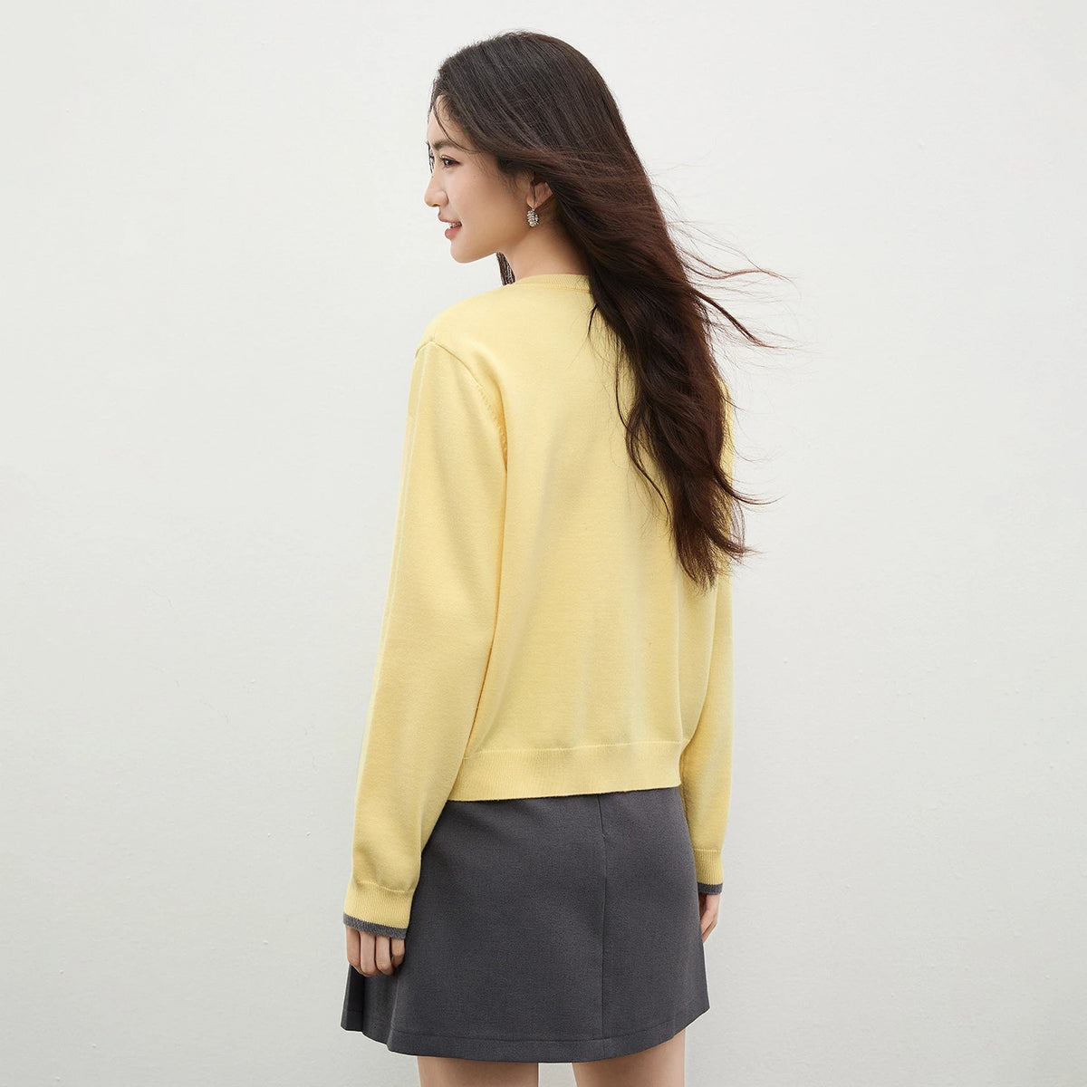 Layered-Look Round-Neck Cardigan