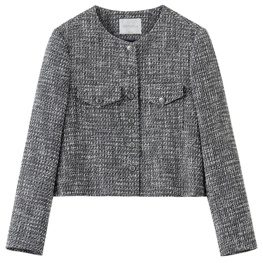 Textured Collarless Pocket Jacket