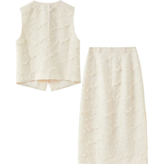 Textured Vest and Midi Skirt Set