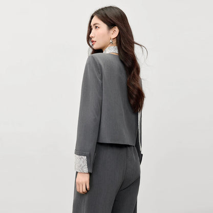 Contrast-Trim Blazer and Pants Set
