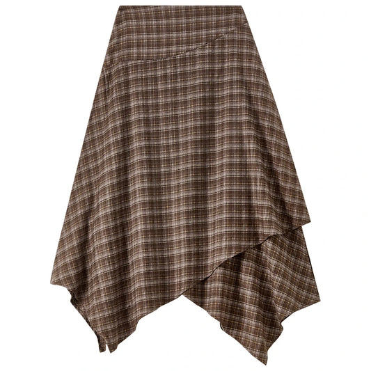 Plaid Asymmetric-Hem Skirt
