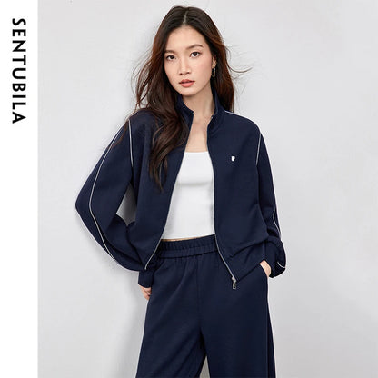 Contrast-Stitch Jacket and Pants Set