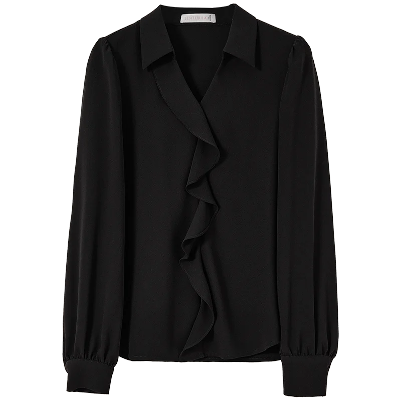 Ruffle-Front Collared Blouse