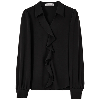 Ruffle-Front Collared Blouse