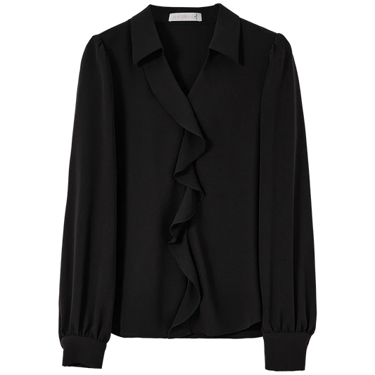 Ruffle-Front Collared Blouse