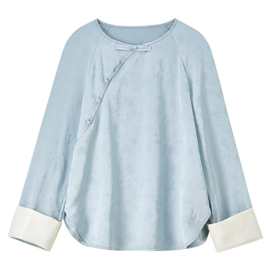 Contrast-Cuff Knot-Detail Blouse