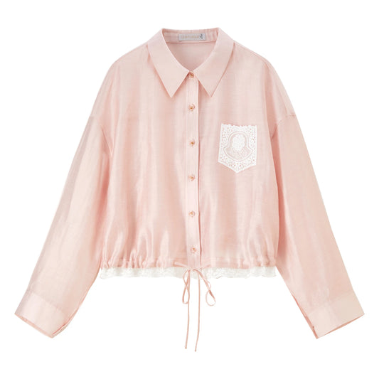Drawstring-Hem Collared Shirt