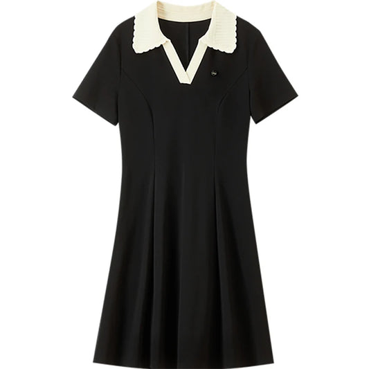 Contrast-Collar Polo Mini Dress