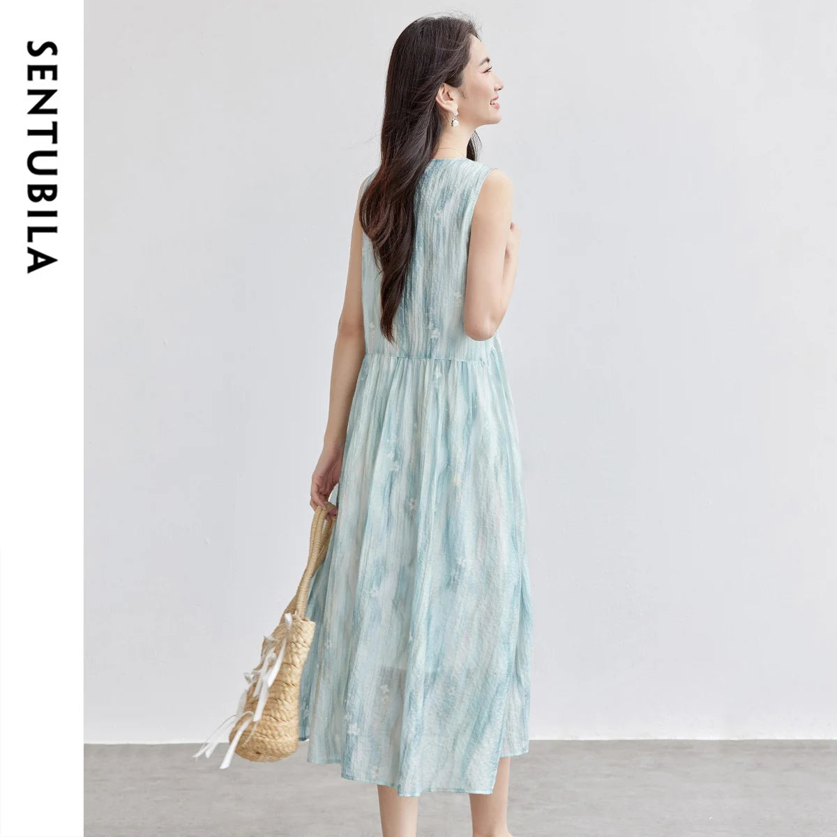 Abstract-Print Sleeveless Midi Dress