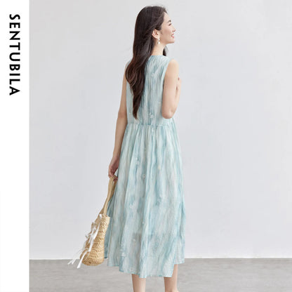 Abstract-Print Sleeveless Midi Dress