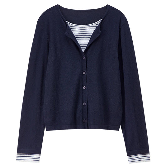 Striped-Trim Layered-Look Top
