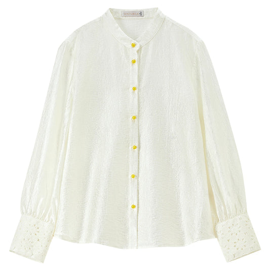 Stand-Collar Button-Front Blouse