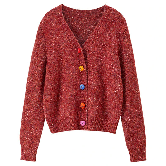 Colorful-Button V-Neck Cardigan