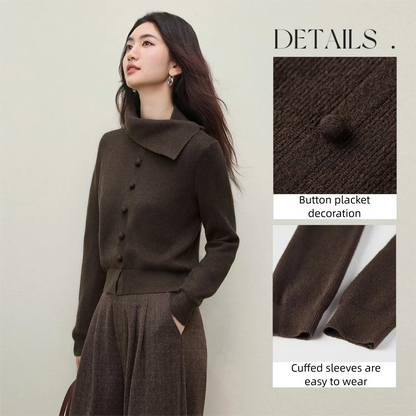 Asymmetric-Collar Button-Detail Sweater