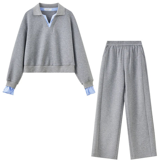 Collared Top and Wide-Leg Pants Set