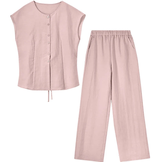Button-Front Top and Pants Set