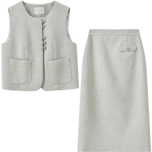 Button-Front Vest and Skirt Set