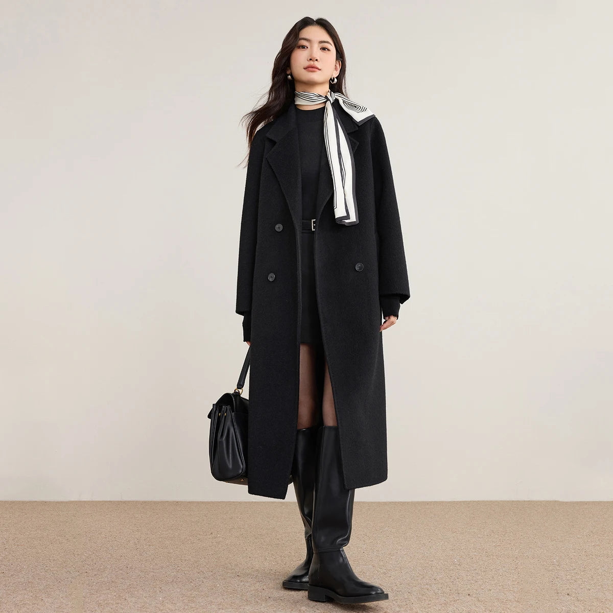 Notched-Lapel Long Coat