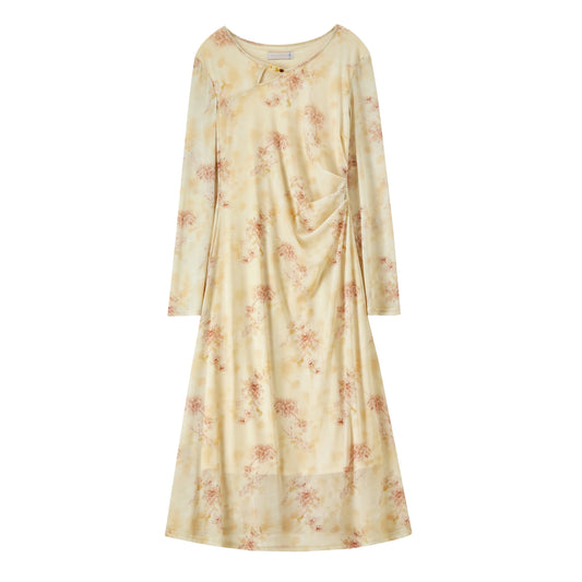 Floral Ruched-Waist Midi Dress