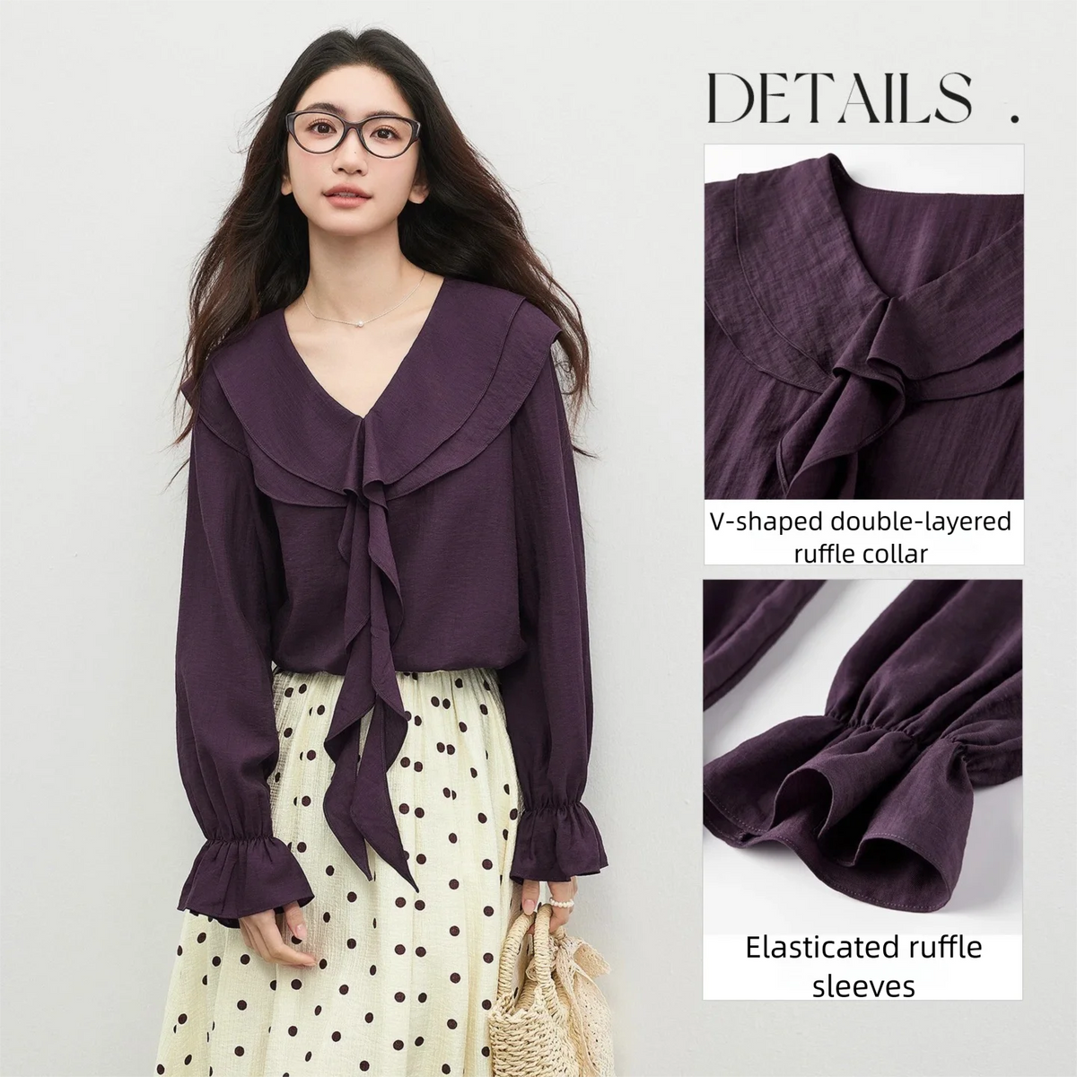 Ruffle-Front Long-Sleeve Blouse