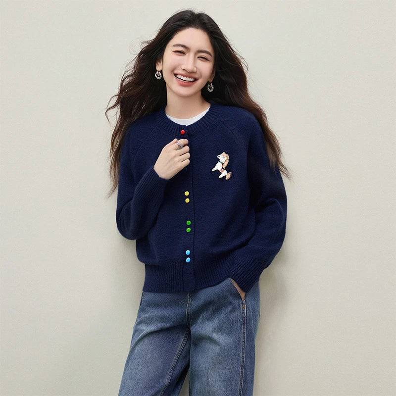 Contrast-Button-Front Cardigan