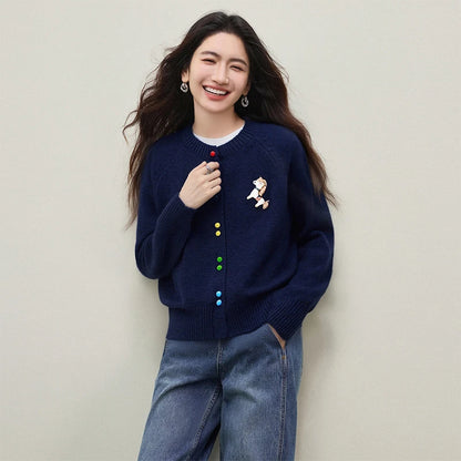 Contrast-Button-Front Cardigan