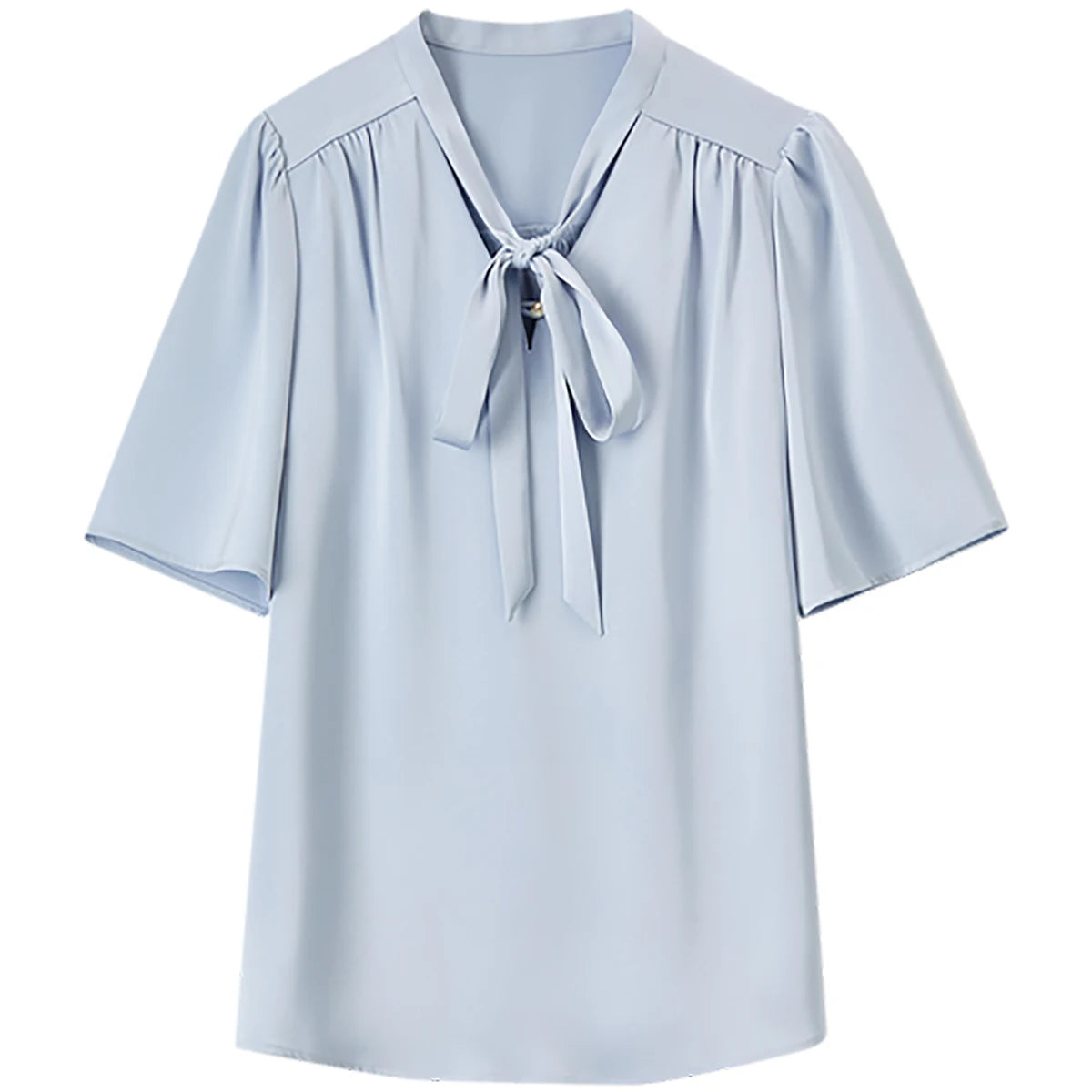 Tie-Neck Flutter-Sleeve Blouse