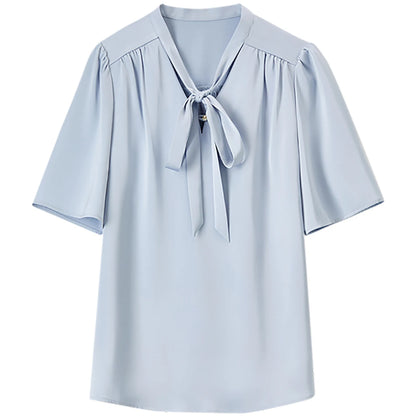 Tie-Neck Flutter-Sleeve Blouse