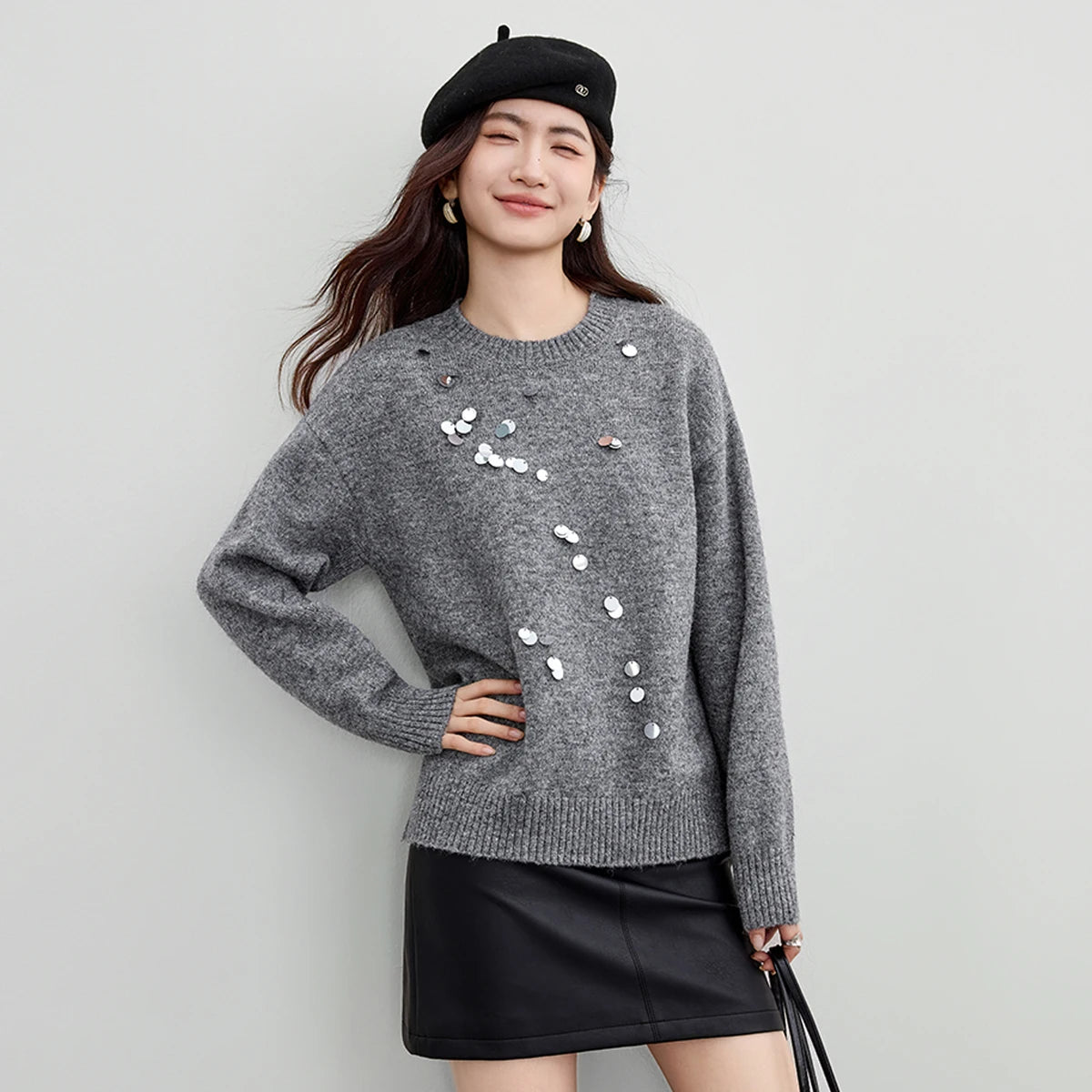 Sequin-Detail Crew-Neck Sweater