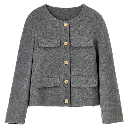 Collarless Flap-Pocket Jacket