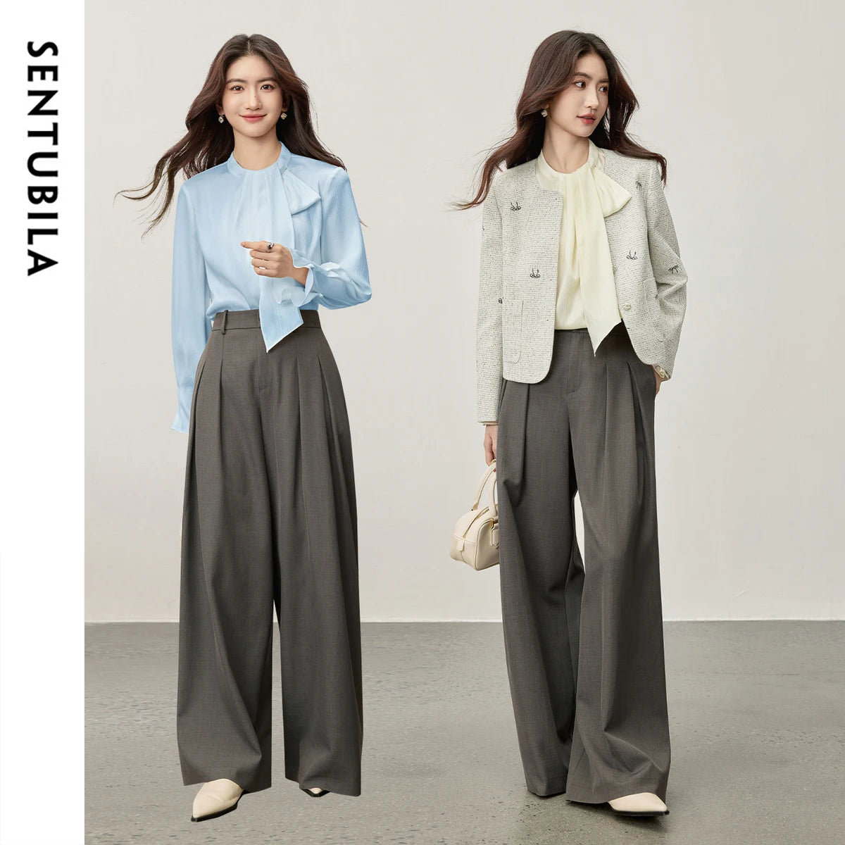 Tie-Neck Long-Sleeve Blouse