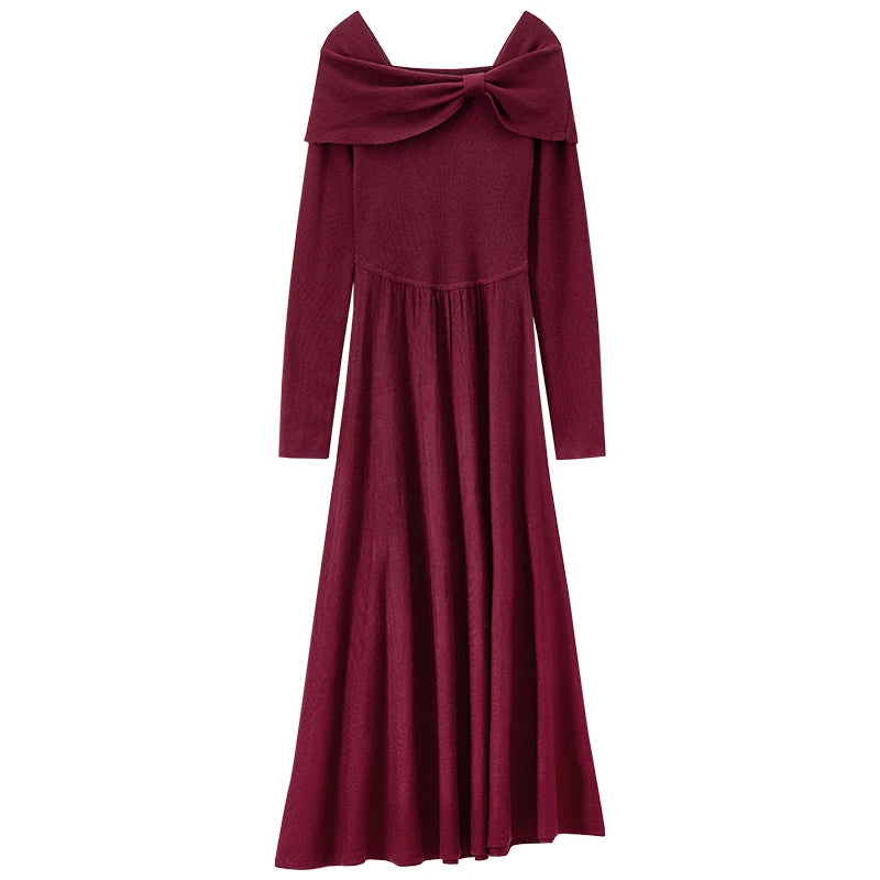 Foldover-Neck A-Line Dress