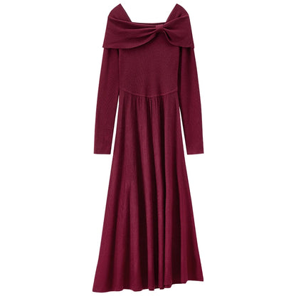 Foldover-Neck A-Line Dress