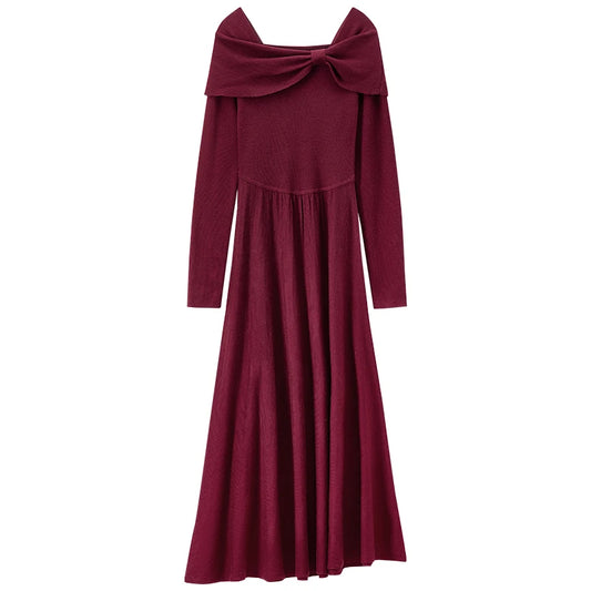 Foldover-Neck A-Line Dress