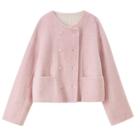 Double-Breasted Collarless Jacket