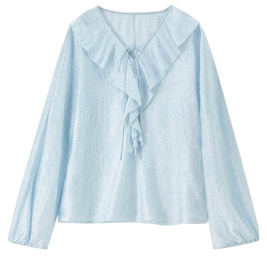 Ruffle-Neck Tie-Detail Blouse
