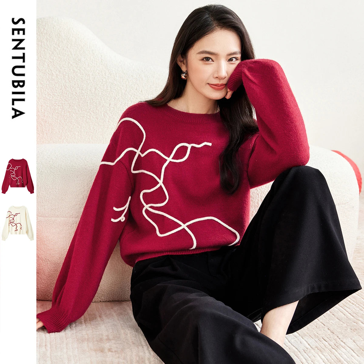 Abstract-Line Crew-Neck Sweater