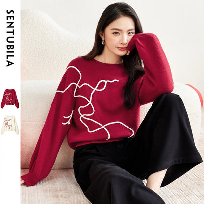 Abstract-Line Crew-Neck Sweater
