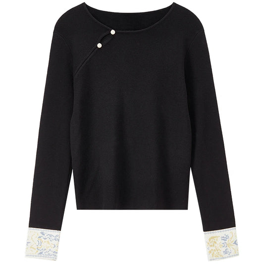 Contrast-Cuff Long-Sleeve Top